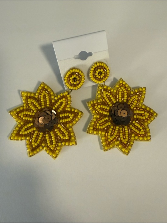 Jewelry - Yellow Beaded Sunflower Statement Earrings